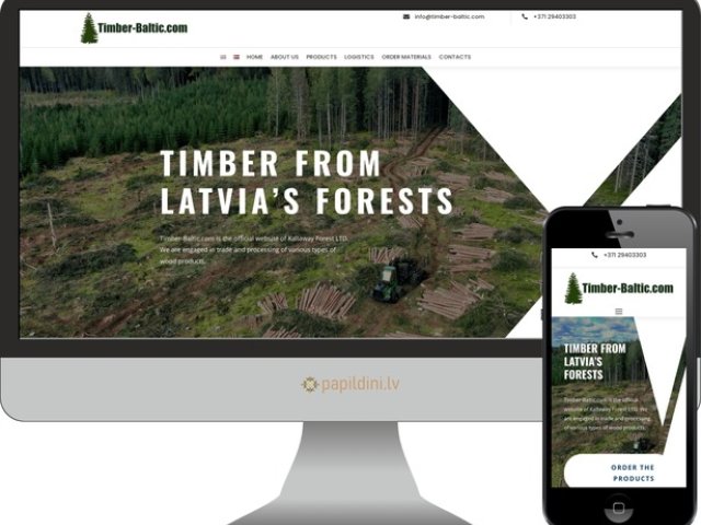 Landing Page mājas lapa kokmateriālu tirdzniecībai Timber-Baltic.com
